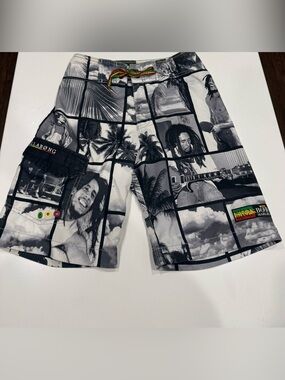 Billabong x Bob Marley Black & White Photo Grid Recycled Series swim trunks